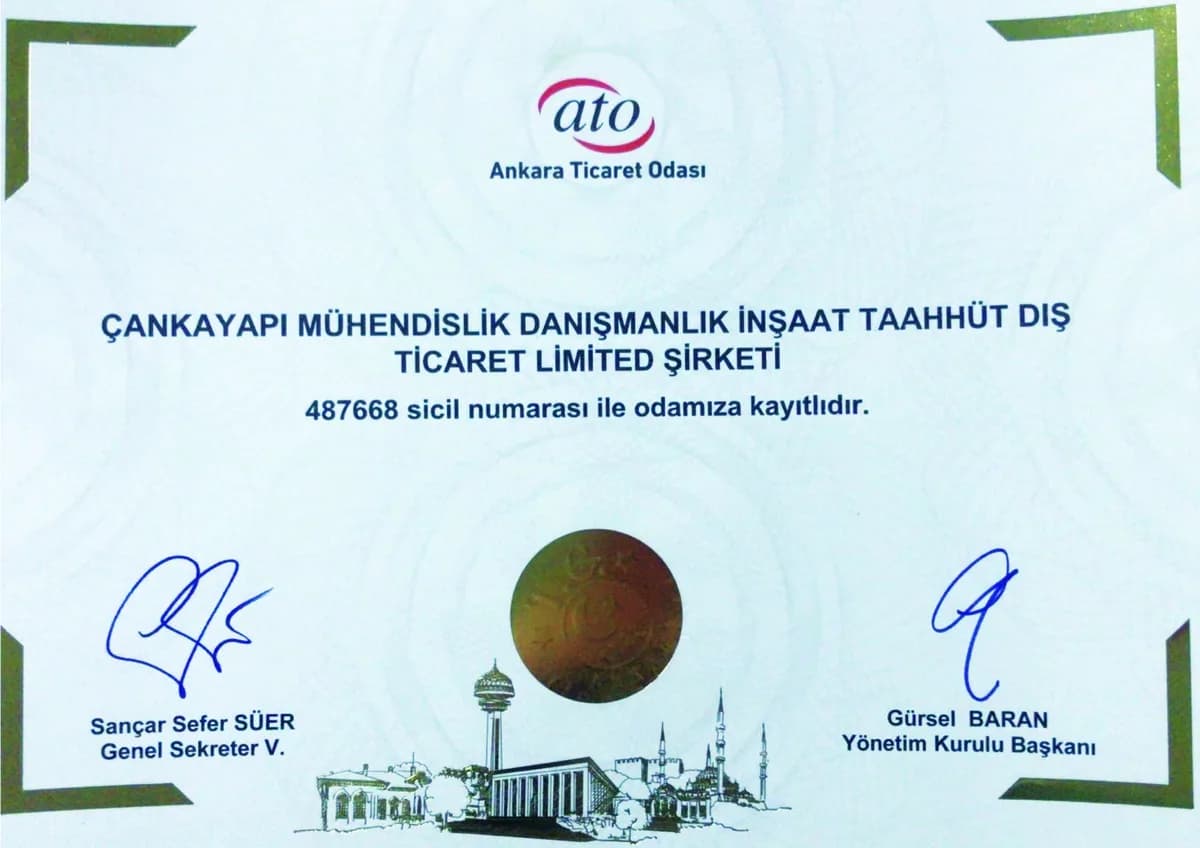 ÇANKAYAPI Ankara Ticaret Odası Kayıt Belgesi